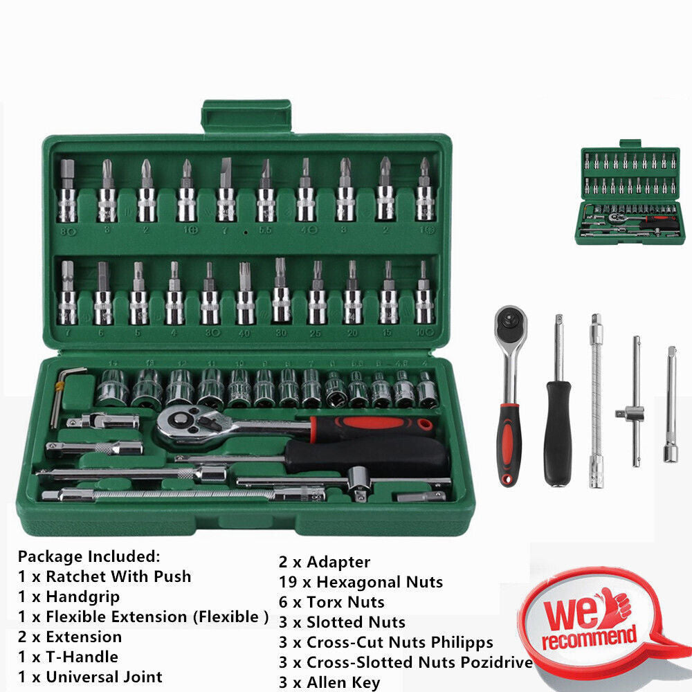 52pc Metric Socket Set Ratchet Torx Wrench Kit 1-4 Drive Repair Tool With Case