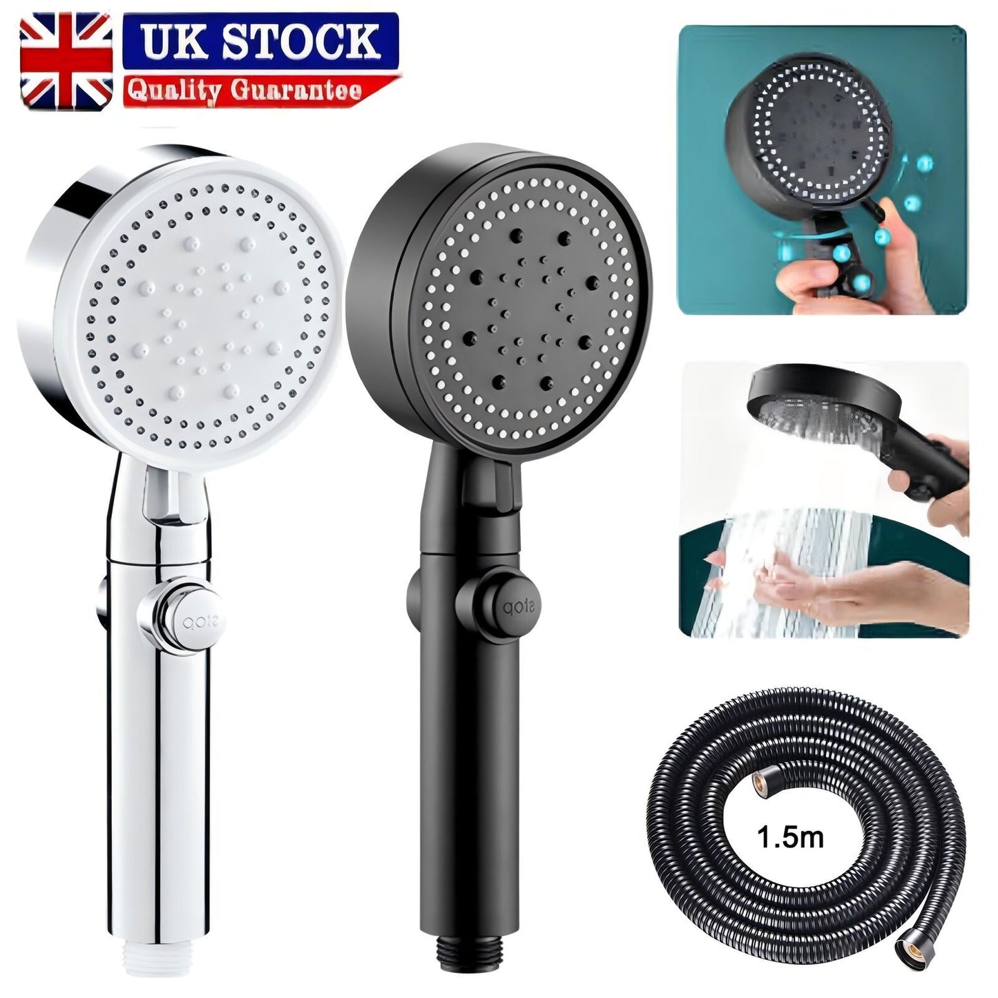 High Pressure Bath Shower Head 5 Mode Large Chrome Handset Heads Water Saving